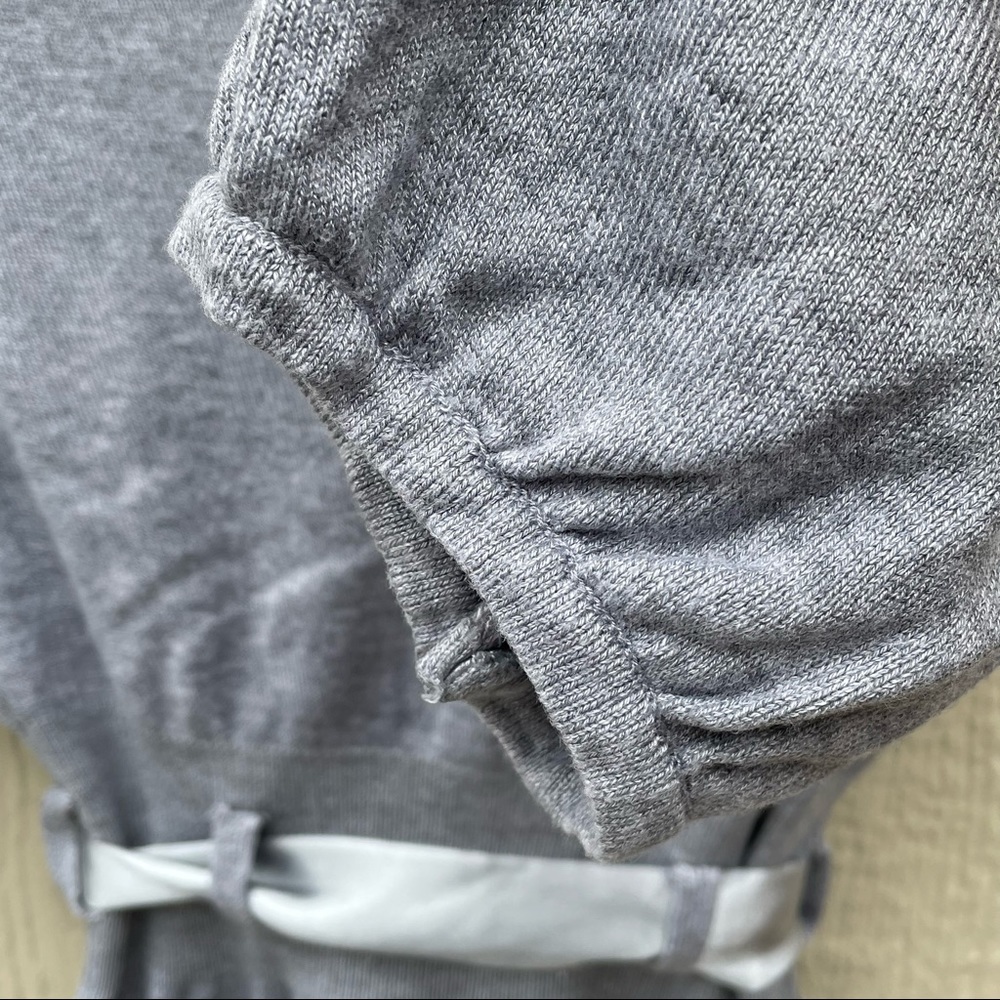 Sele | Vintage Gray V-neck Waist Ribbon Tie Blouse Top - Picture 8 of 9